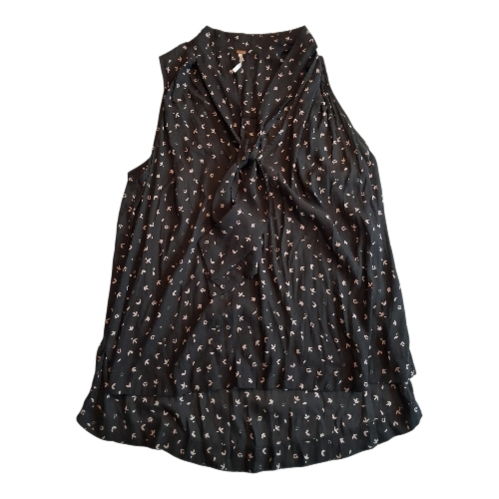 Free People Navy Sleeveless Blouse with White Pattern